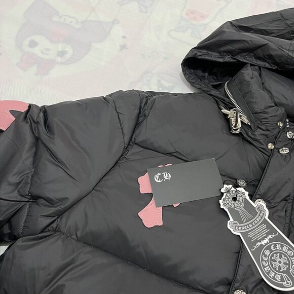 Chrome Hearts Black Down Jacket With Pink Cross Patch - Picture 8 of 13
